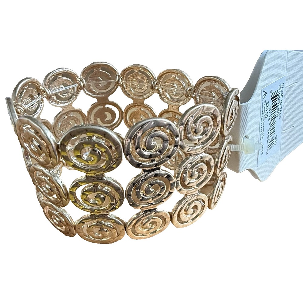 New Directions Textured Gold Egyptian Coil Open Circle Link Stretch Bracelet NEW